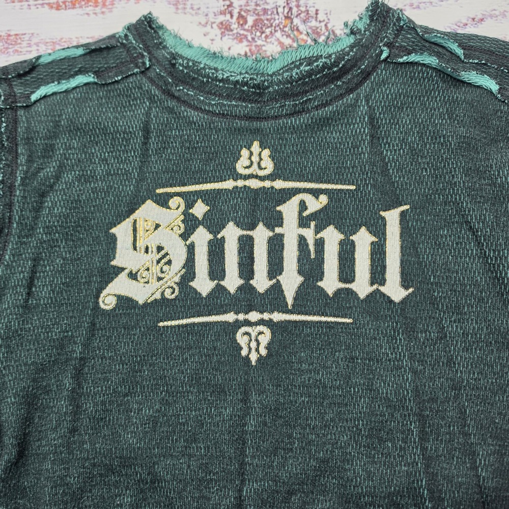 Sinful Affliction Thermal Top Womens S‎ Green Excellent Reversible Y2K Grunge
